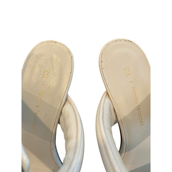 Gia x Pernille Teisbaek Leather Heels Sandals Square Toe Italy White Sz 6.5 36.5 - Picture 5 of 12